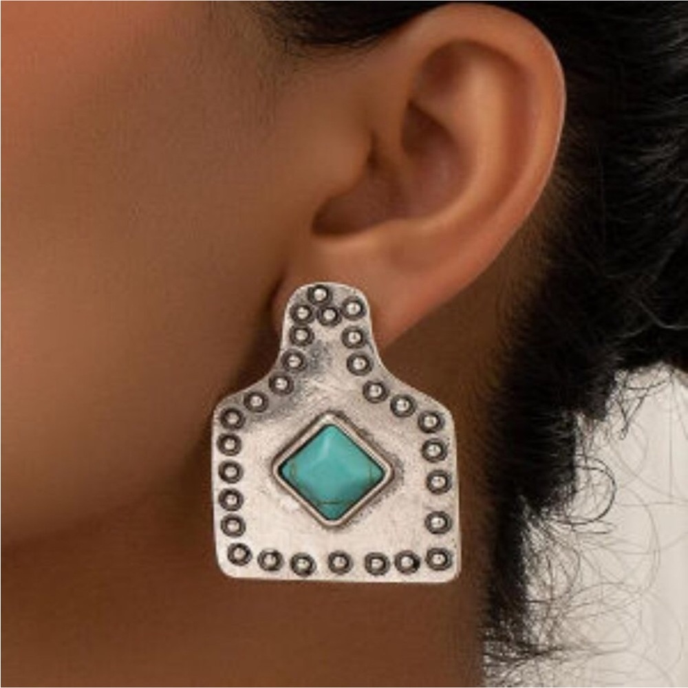 Western Turquoise Stone Wine Bottle Stud Earring for Women